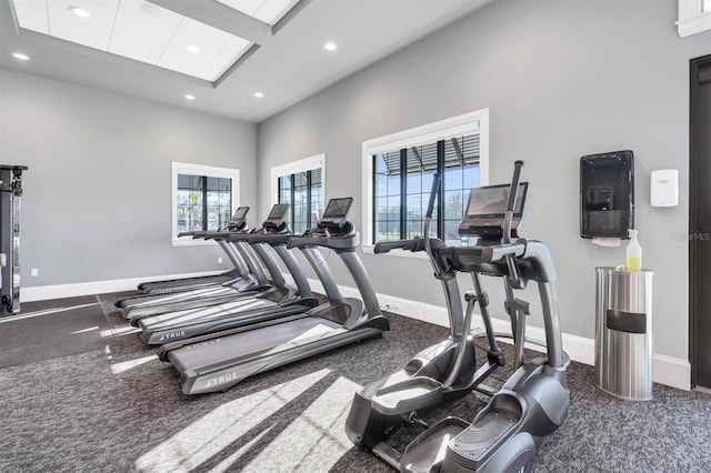 14267 Heritage Landing Blvd Unit 1223, Punta Gorda, FL 33955 - exercise room featuring recessed lighting, baseboards, carpet floors, and a high ceiling