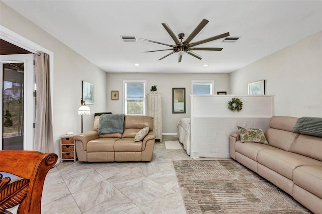 4231 Hollis Ave, Port Charlotte, FL 33953 - living room featuring ceiling fan and recessed lighting