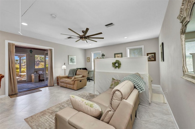4231 Hollis Ave, Port Charlotte, FL 33953 - living area featuring baseboards, recessed lighting, and ceiling fan