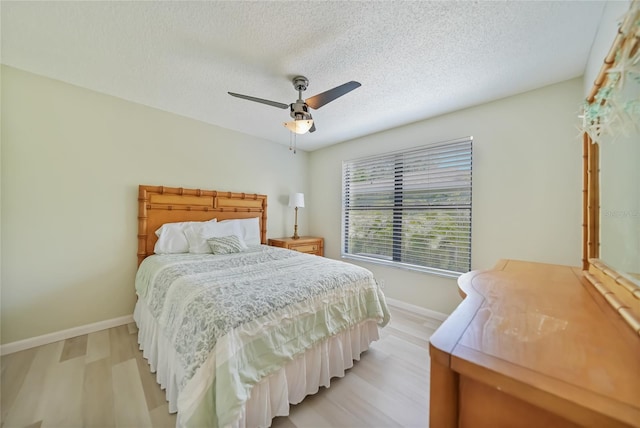 16615 Acapulco Rd, Punta Gorda, FL 33955 - bedroom with light wood-style flooring, baseboards, a textured ceiling, and a ceiling fan
