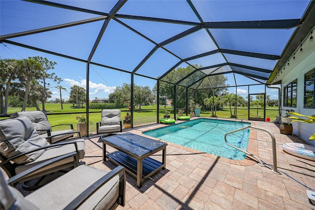 16615 Acapulco Rd, Punta Gorda, FL 33955 - outdoor pool featuring a patio area, a yard, an outdoor hangout area, and glass enclosure