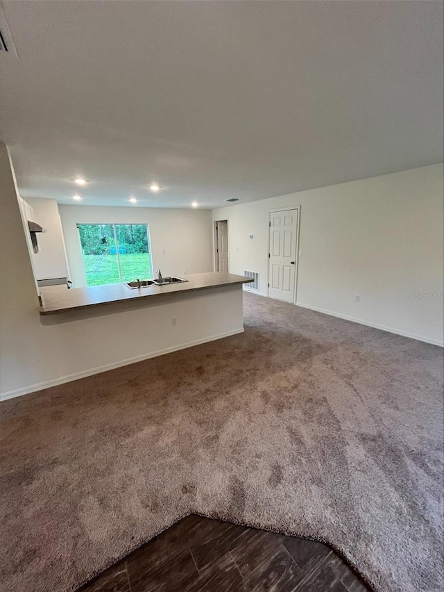 4200 Wanda St, Hastings, FL 32145 - unfurnished living room featuring dark colored carpet, recessed lighting, baseboards, and a sink