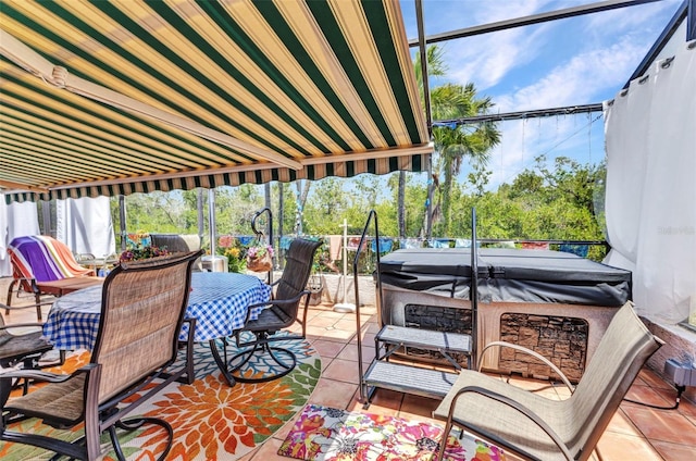 5046 San Rocco Ct, Punta Gorda, FL 33950 - fenced backyard with a hot tub, outdoor dining space, and a patio area