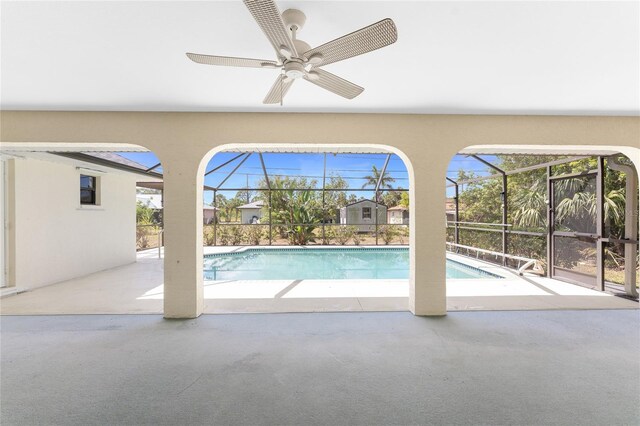 18111 Lake Worth Blvd, Port Charlotte, FL 33948 - swimming pool with a patio area, glass enclosure, and ceiling fan