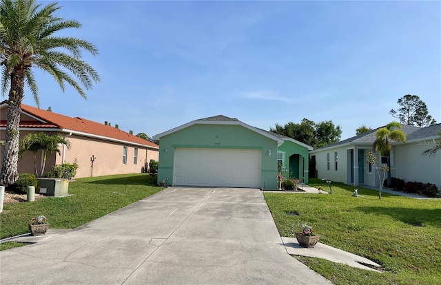 13170 SW Pembroke Cir N, Lake Suzy, FL 34269 - ranch-style house featuring a front lawn, a garage, concrete driveway, and stucco siding