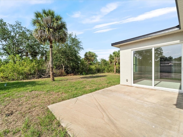 view of grassy yard with a patio