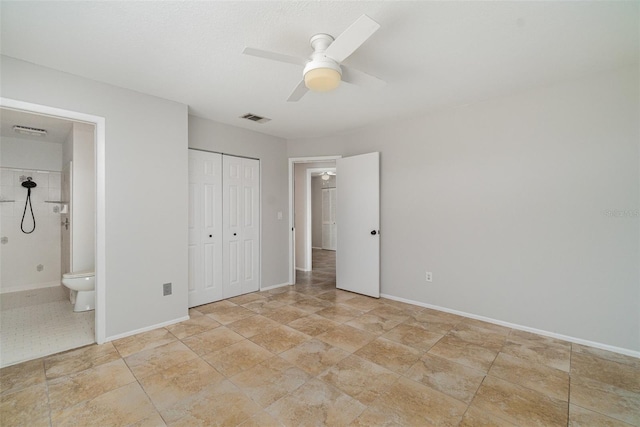 4282 Pocatella Ave, North Port, FL 34287 - unfurnished bedroom with baseboards, a closet, ensuite bath, and a ceiling fan