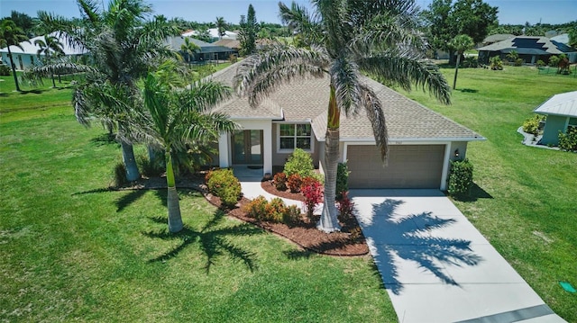 7505 Carissa, Punta Gorda, FL 33955 - view of front of home featuring driveway, an attached garage, stucco siding, and a front lawn