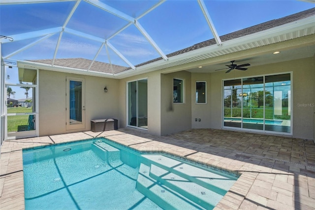 7505 Carissa, Punta Gorda, FL 33955 - swimming pool featuring a patio area, glass enclosure, and a ceiling fan