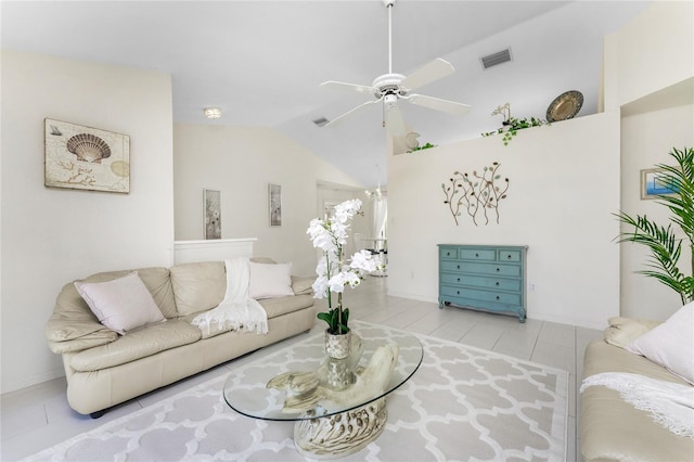 279 Mariner Ln, Rotonda West, FL 33947 - living room featuring lofted ceiling, ceiling fan, and baseboards