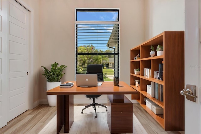 office area featuring plenty of natural light and light wood-style floors