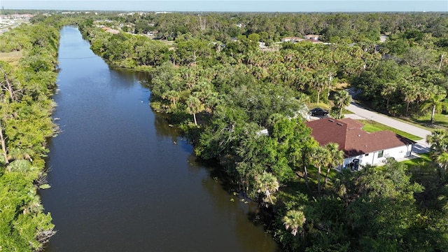 aerial overview of property's location featuring a forest and a nearby body of water