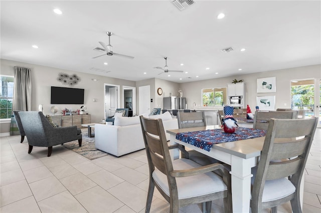 25312 E Lenox Cir, Punta Gorda, FL 33950 - dining space featuring plenty of natural light, ceiling fan, recessed lighting, and light tile patterned flooring