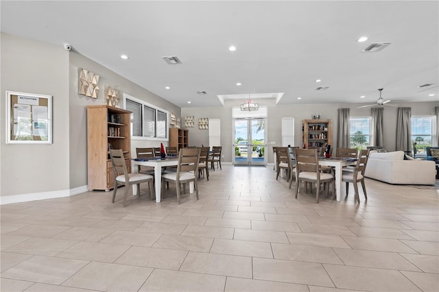 25312 E Lenox Cir, Punta Gorda, FL 33950 - dining room with recessed lighting, plenty of natural light, baseboards, french doors, and a ceiling fan