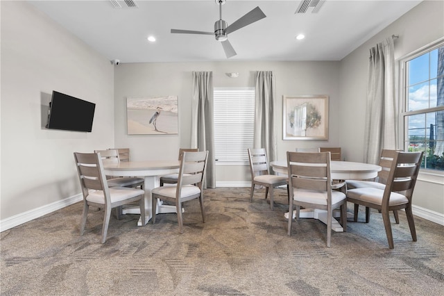 25312 E Lenox Cir, Punta Gorda, FL 33950 - carpeted dining area featuring baseboards, ceiling fan, and recessed lighting