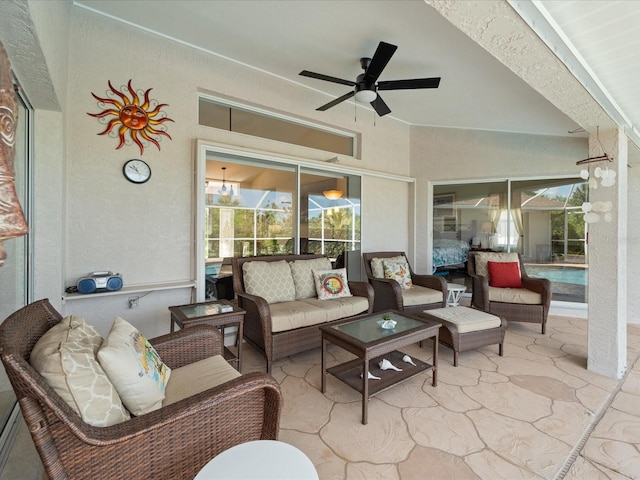 85 Long Meadow Ct, Rotonda West, FL 33947 - view of patio with a ceiling fan, an outdoor hangout area, and an outdoor pool