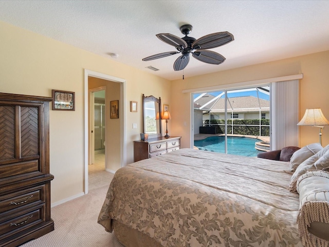 85 Long Meadow Ct, Rotonda West, FL 33947 - bedroom with access to outside, a sunroom, light colored carpet, ceiling fan, and baseboards