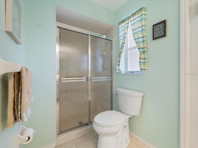 85 Long Meadow Ct, Rotonda West, FL 33947 - full bath featuring tile patterned floors, a stall shower, toilet, and baseboards