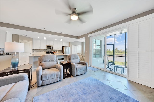 14271 Heritage Landing Blvd Unit 1516, Punta Gorda, FL 33955 - living area featuring ceiling fan, light tile patterned flooring, and recessed lighting