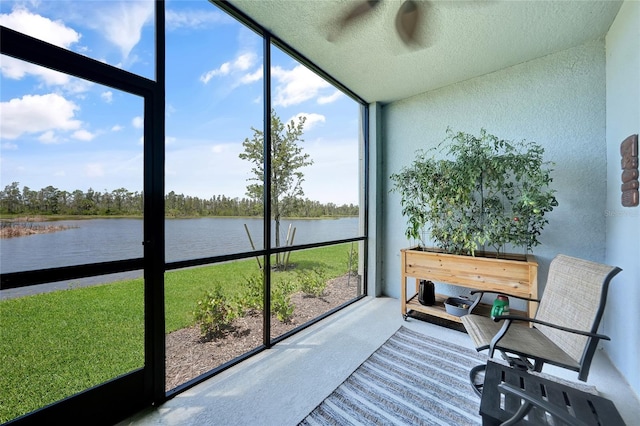 14271 Heritage Landing Blvd Unit 1516, Punta Gorda, FL 33955 - sunroom / solarium featuring a water view and ceiling fan