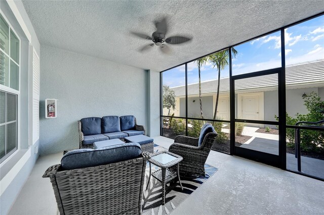 14271 Heritage Landing Blvd Unit 1516, Punta Gorda, FL 33955 - sunroom featuring a ceiling fan and an outdoor hangout area