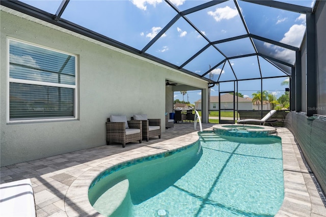 25308 Rupert Rd, Punta Gorda, FL 33983 - view of pool featuring a patio area, a pool with connected hot tub, and glass enclosure