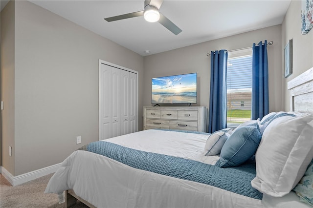 25308 Rupert Rd, Punta Gorda, FL 33983 - bedroom with baseboards, carpet floors, a closet, and ceiling fan