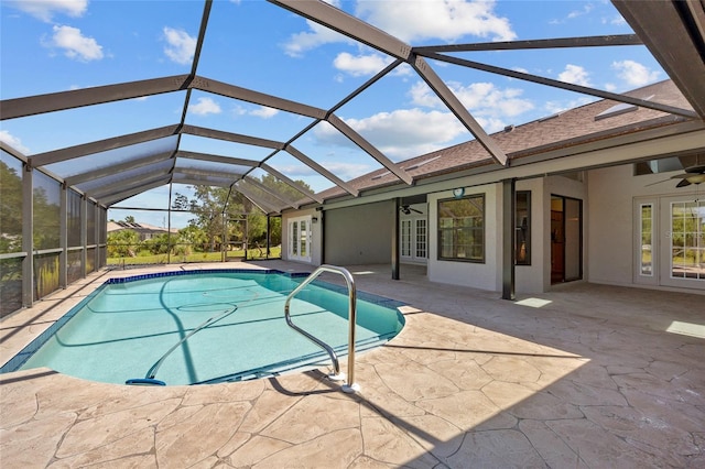 501 Fairmont Ter, Port Charlotte, FL 33954 - outdoor pool with french doors, a ceiling fan, and a patio