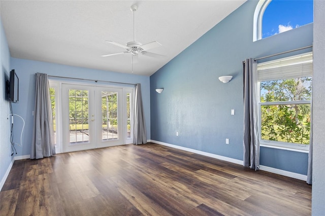 501 Fairmont Ter, Port Charlotte, FL 33954 - unfurnished room with french doors, healthy amount of natural light, a ceiling fan, vaulted ceiling, and baseboards