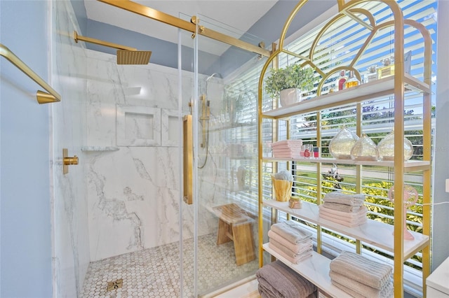 17396 Cox Ave, Port Charlotte, FL 33948 - full bathroom with healthy amount of natural light and a marble finish shower