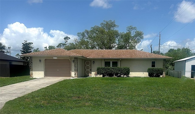 2119 Pellam Blvd, Port Charlotte, FL 33948 - ranch-style house with driveway, stucco siding, a garage, and a front lawn