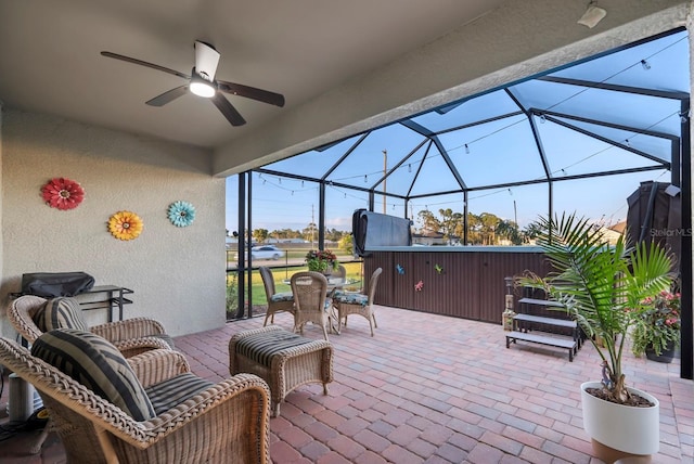 16032 Galiano Ct, Punta Gorda, FL 33955 - view of patio / terrace with ceiling fan and a lanai