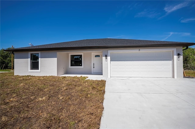 359 Salisbury St, Port Charlotte, FL 33954 - ranch-style home featuring stucco siding, concrete driveway, a garage, covered porch, and a front lawn