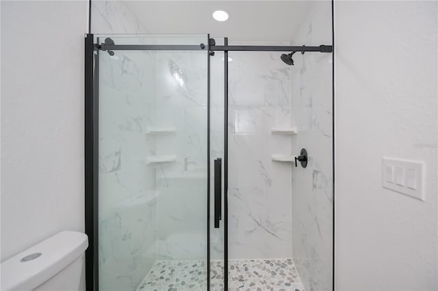 359 Salisbury St, Port Charlotte, FL 33954 - bathroom featuring a marble finish shower, toilet, and recessed lighting