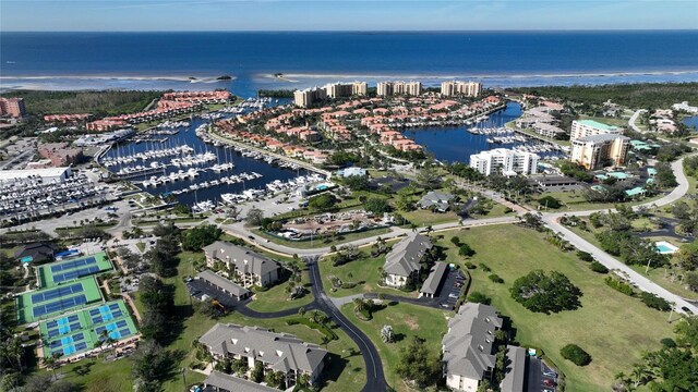 601 Islamorada Blvd Unit 24B, Punta Gorda, FL 33955 - aerial overview of property's location featuring a nearby body of water, a marina, and nearby urban area
