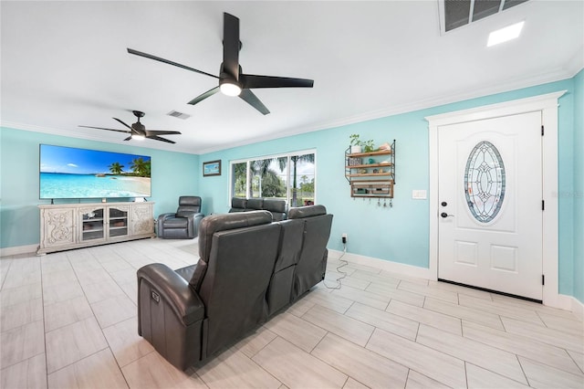 192 Danforth Dr S, Port Charlotte, FL 33980 - living area featuring crown molding, a ceiling fan, and baseboards