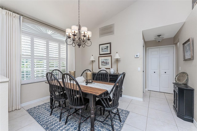 4443 Abcor Rd, North Port, FL 34286 - dining area featuring a chandelier, light tile patterned floors, and lofted ceiling