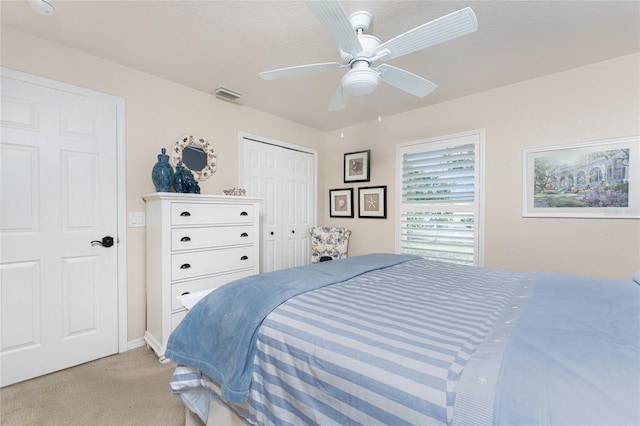 4443 Abcor Rd, North Port, FL 34286 - bedroom with light colored carpet, a closet, and a ceiling fan