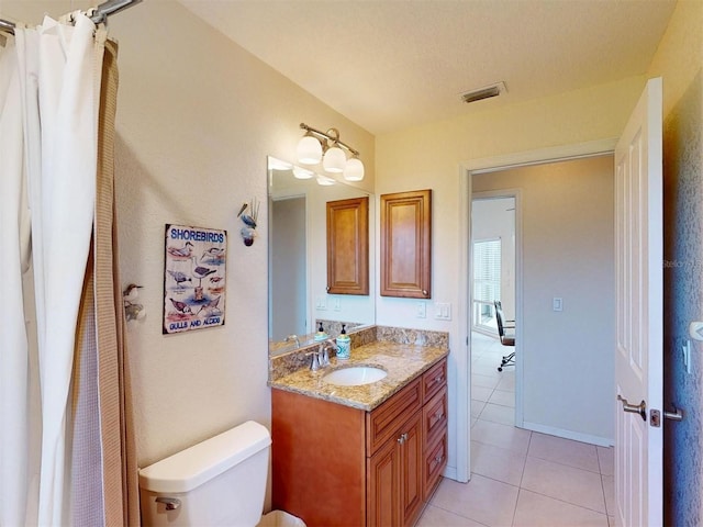 3518 Terin Ct, Punta Gorda, FL 33950 - bathroom featuring toilet, vanity, tile patterned floors, and a shower with curtain