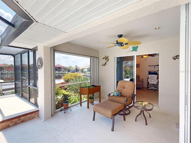 3518 Terin Ct, Punta Gorda, FL 33950 - sunroom featuring a water view and a ceiling fan