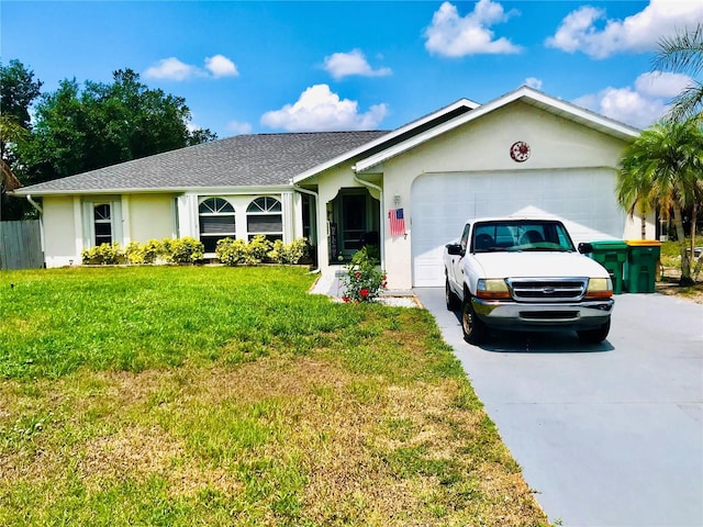 1017 Guild St, Port Charlotte, FL 33952 - ranch-style house featuring concrete driveway, a garage, a front yard, and stucco siding