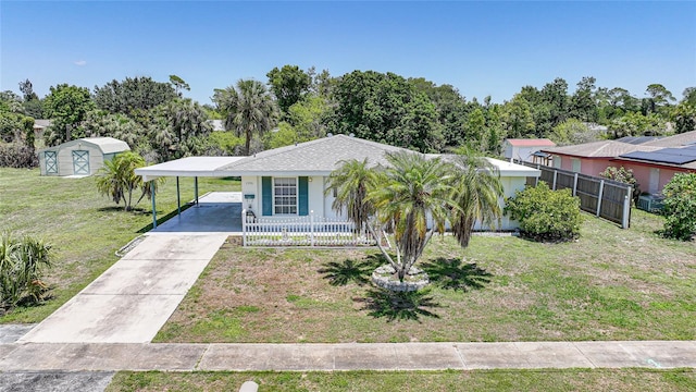 1596 Hayworth Rd, Port Charlotte, FL 33952 - view of front of house with a front yard, an attached carport, driveway, covered porch, and stucco siding