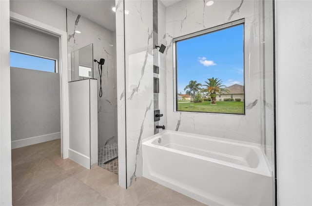 15 Tournament Rd, Rotonda West, FL 33947 - bathroom featuring a bath and a marble finish shower