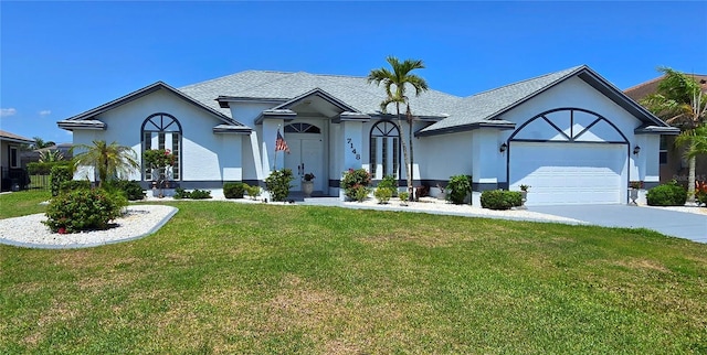 7148 N Blue Sage, Punta Gorda, FL 33955 - view of front of house featuring stucco siding, driveway, a garage, and a front yard