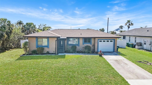 4358 Pates St, Port Charlotte, FL 33948 - view of front of property featuring concrete driveway, a garage, a front yard, stucco siding, and roof with shingles