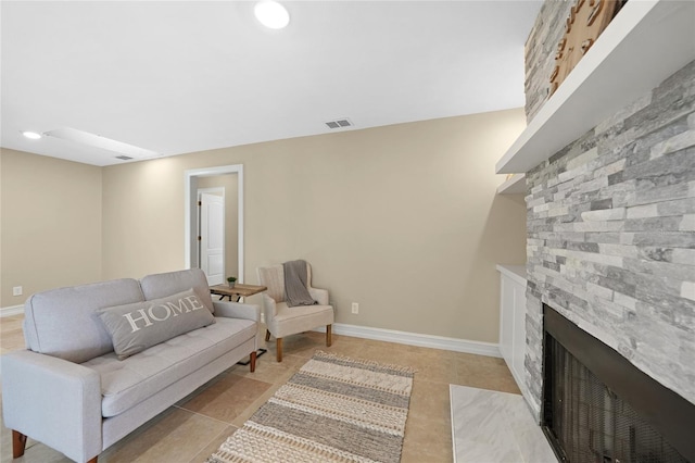 1039 Marlene St, Port Charlotte, FL 33952 - living room featuring a fireplace, baseboards, light tile patterned flooring, and recessed lighting