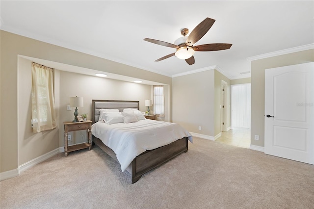 1039 Marlene St, Port Charlotte, FL 33952 - bedroom featuring light colored carpet, baseboards, ornamental molding, and a ceiling fan