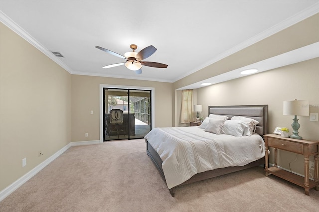 1039 Marlene St, Port Charlotte, FL 33952 - bedroom with access to outside, crown molding, light colored carpet, baseboards, and a ceiling fan