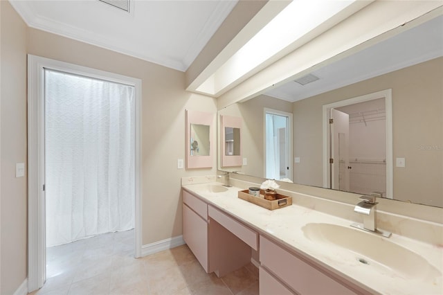 1039 Marlene St, Port Charlotte, FL 33952 - full bathroom featuring baseboards, crown molding, double vanity, and tile patterned floors