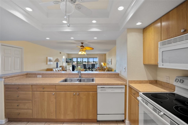601 Shreve St Unit 21C, Punta Gorda, FL 33950 - kitchen featuring white appliances, a ceiling fan, a sink, recessed lighting, and light countertops